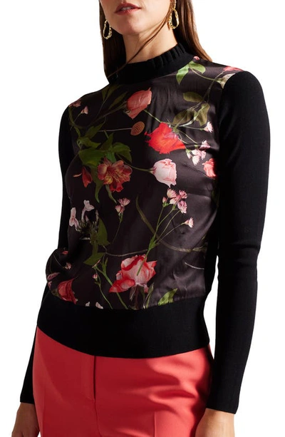 Ted Baker Frasiee Womens Woven Front Sweater In Black