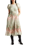Ted Baker Zahrria Floral Short Sleeve Midi Dress In Ivory