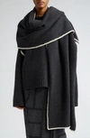Totême Toteme Oversize Shell Stitch Trim Wool, Cashmere & Cotton Scarf In Grey Melange