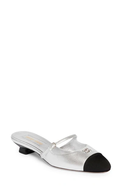 Miu Miu Mary Jane Metallic Leather Mules In Silver