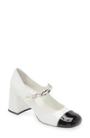 Miu Miu Chain Strap Mary Jane Pump In White/ Black