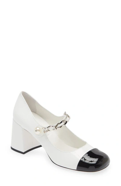 Miu Miu Chain Strap Mary Jane Pump In White/ Black