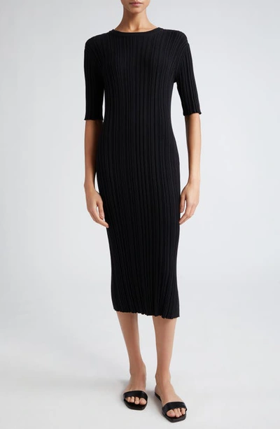 Loulou Studio Elea Silk Ribbed Dress In Schwarz