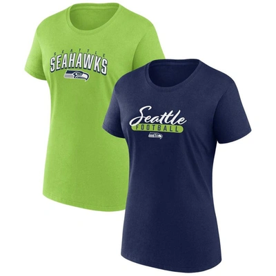Fanatics Branded College Navy/neon Green Seattle Seahawks Fan T-shirt Combo Set In Navy,neon Green