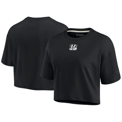Fanatics Signature Women's  Black Cincinnati Bengals Super Soft Short Sleeve Cropped T-shirt