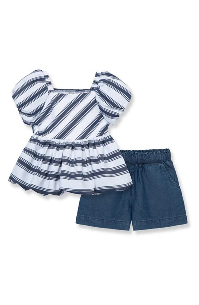 Habitual Kids' Stripe Puff Sleeve Top & Denim Shorts Set