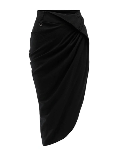 Jacquemus Saudade Asymmetric Twill Midi Skirt In Black