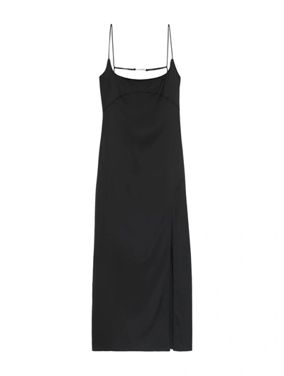 Jacquemus La Robe Notte Satin Midi Dress In Black