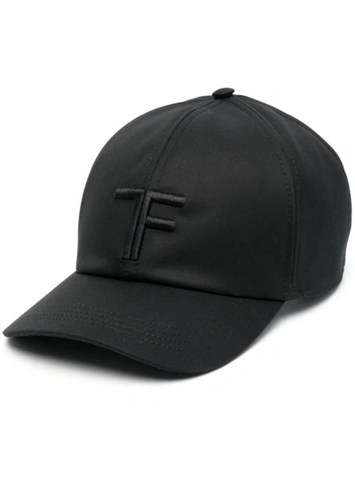 TOM FORD BLACK BASEBALL CAP WITH TF LOGO EMBROIDERY IN COTTON MAN