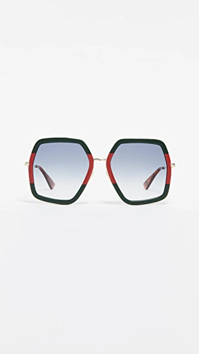 Gucci Urban Web Block Sunglasses In Green Red/grey