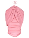 Magda Butrym Mini Pink Dress With Cape And Rose Patch In Stretch Polyamide Woman In Pink