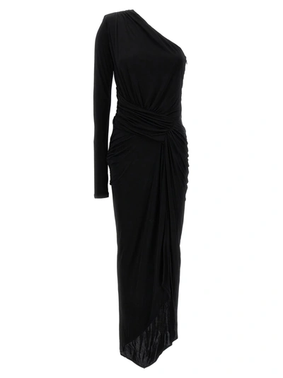 Pinko Ruched One-shoulder Maxi Dress In Black