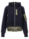 SACAI TWO-MATERIAL HOODIE SWEATSHIRT BLUE