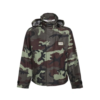 Dolce & Gabbana Camouflage Print Zip-up Hooded Jacket In Green