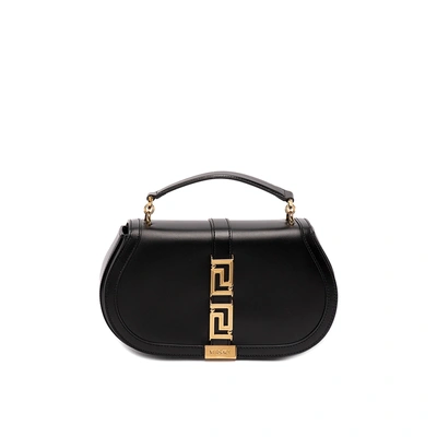 Versace Greca Goddess Leather Top Handle Bag In Black