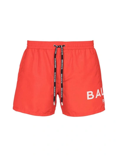 Balmain Red Printed Swim Shorts