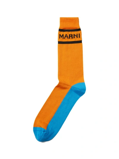 Marni Intarsia-knit Logo Ankle Socks In Orange