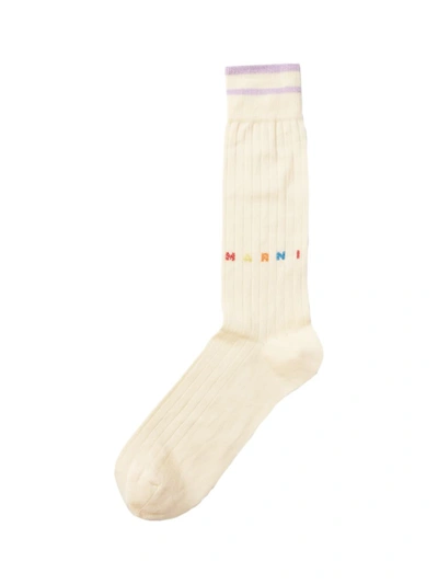 Marni Logo Intarsia Socks In Ivory White
