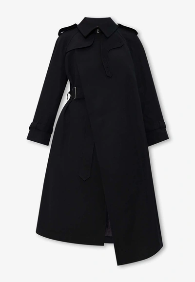 Comme Des Garçons Asymmetrical Wool Trench Coat In Black