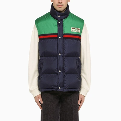 Gucci Midnight Blue And Green Padded Waistcoat Men In Midnight Sky