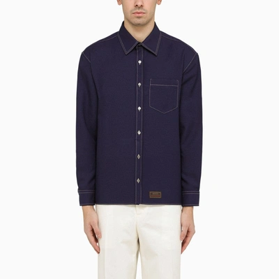 Gucci Royal Blue Drill Shirt With Contrasting Stitching Men