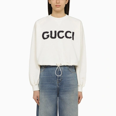 Gucci Logo-embroidery Cotton Sweatshirt In White