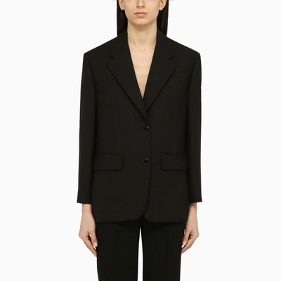 Prada Black Single-breasted Jacket In Wool Women In Brown