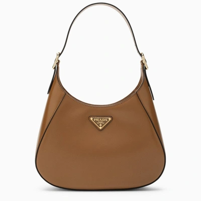 Prada Cleo Brown Leather Shoulder Bag Women In Cream