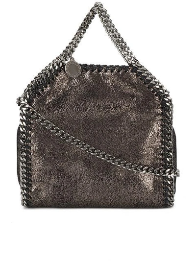 Stella Mccartney Mini Metallic Pewter Falabella Shoulder Bag In Black