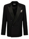 Off-white Double-breasted Tattoo Blazer With Satin Peak Lapel In Black
