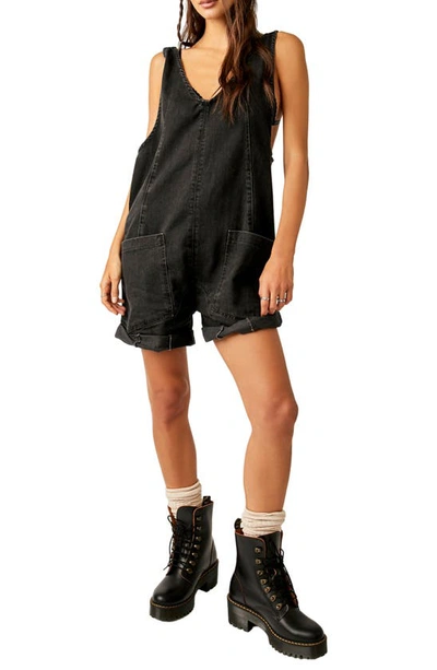 Free People High Roller Short Denim Dungarees In True North