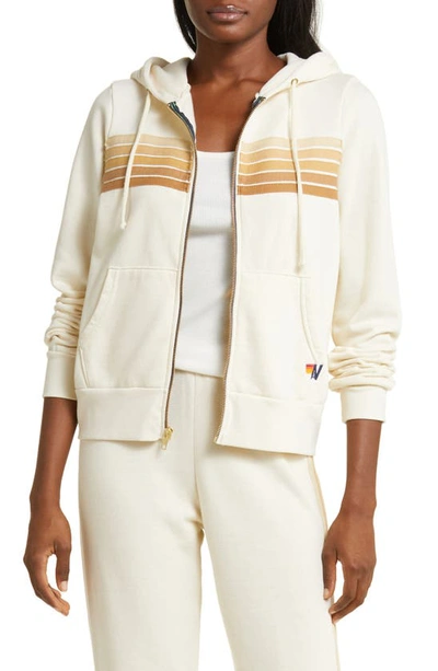 Aviator Nation 5-stripe Zip Hoodie In Vintage White/ Tan