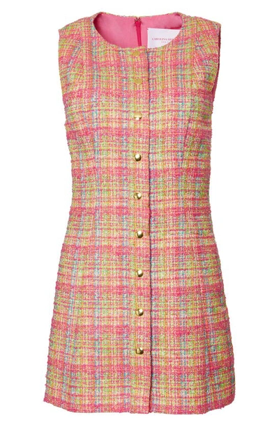 Carolina Herrera Belted Tweed Mini Dress In Pink Ivory Multi-color