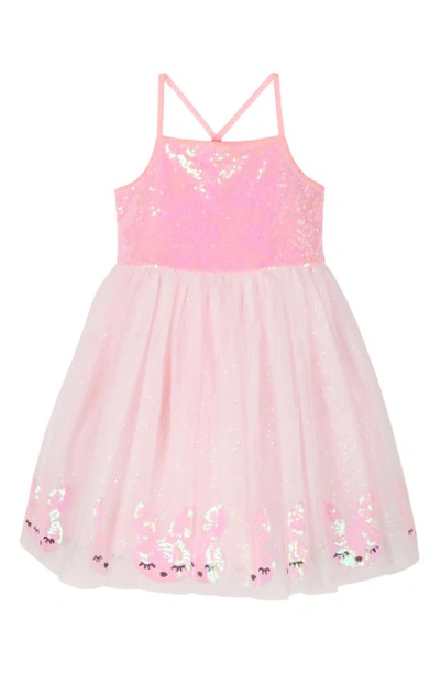 Zunie Kids' Sequin Mikado Party Dress In Neon Pink