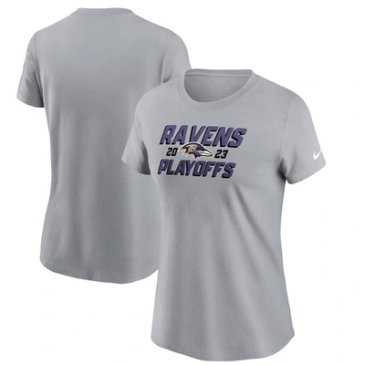 Nike Gray Baltimore Ravens 2023 Nfl Playoffs Iconic T-shirt