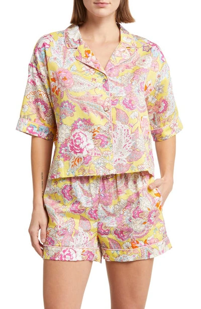 Papinelle Ella Cotton Sateen Short Pajamas In Lemon Zest