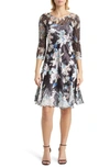 Komarov Mixed Media Midi Dress In Onyx Burst