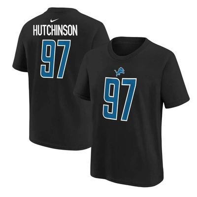 Nike Kids' Big Boys  Aidan Hutchinson Black Detroit Lions Player Name And Number T-shirt
