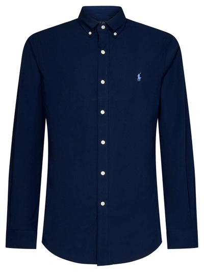 Polo Ralph Lauren Logo Embroidered Buttoned Shirt In Blu