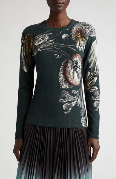 Jason Wu Collection Merino Wool Floral Sweater In Seagreen Multi