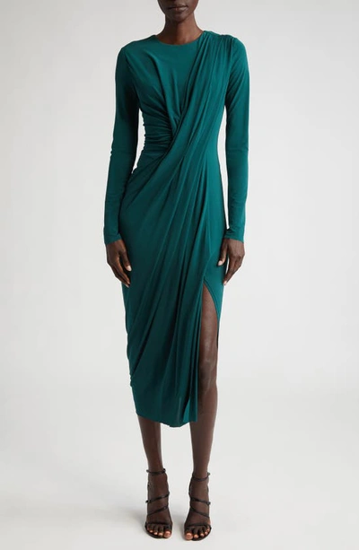 Jason Wu Collection Long Sleeve Draped Jersey Dress In Seagreen