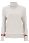 THOM BROWNE THOM BROWNE TURTLENECK SWEATEAR WITH TRICOLOR INTARSIA