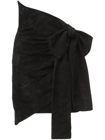 Saint Laurent Asymmetric Suede Wrap Skirt In Black