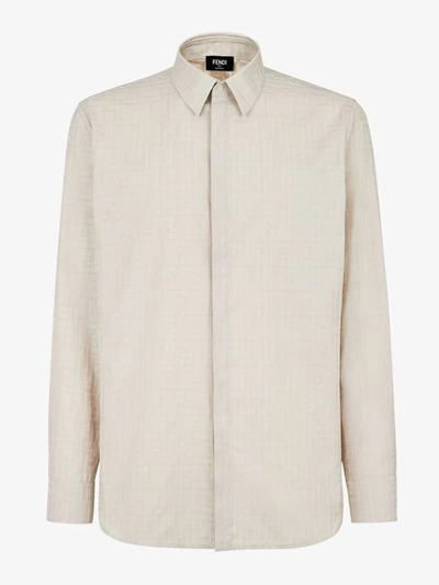 Fendi Ff-embroidered Cotton-poplin Shirt In Nude & Neutrals