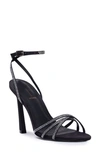 Black Suede Studio Gemma Strappy Crystal Heels In Black Satin Crystal Stones