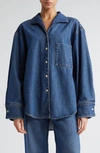 Bite Studios Denim-trimmed Cotton Shirt In Mid Blue