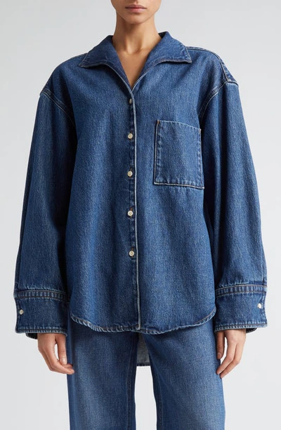 Bite Studios Denim-trimmed Cotton Shirt In Blue