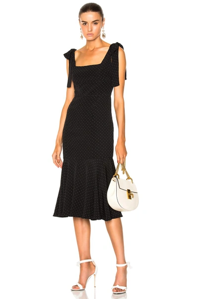 Alexis Pauldine Dotted Square-neck Midi Cocktail Dress, Black Pattern