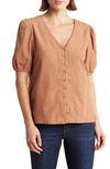 Wishlist Button Cotton Corduroy Top In Clay