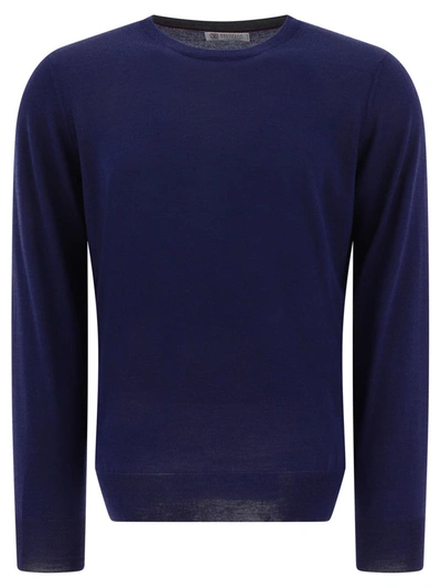 Brunello Cucinelli Cashmere Blend Crewneck Sweater In Blue